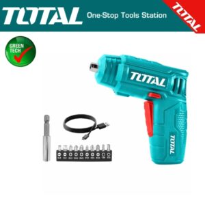 TOTAL 4V Lithium-Ion Cordless Screwdriver – 1/4" Hex Shank, 180 RPM, 4Nm Torque